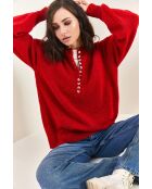 Pull en maille à col roulé boutonné bourgogne