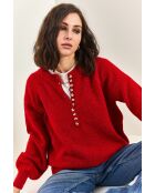 Pull en maille à col roulé boutonné bourgogne