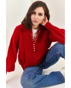 Pull en maille à col roulé boutonné bourgogne