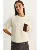 Pull en maille à manches courtes color block avec poches crème