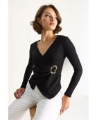 Top à manches longues et col cache-cœur avec détails dorés noir