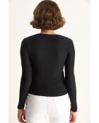 Top à manches longues et col cache-cœur avec détails dorés noir