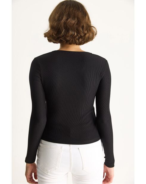 Top à manches longues et col cache-cœur avec détails dorés noir