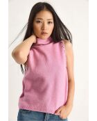 Pull sans manches à col roulé mi/long avec détails en pierre rose