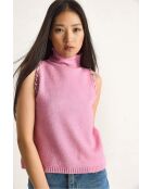 Pull sans manches à col roulé mi/long avec détails en pierre rose
