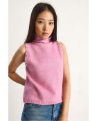 Pull sans manches à col roulé mi/long avec détails en pierre rose