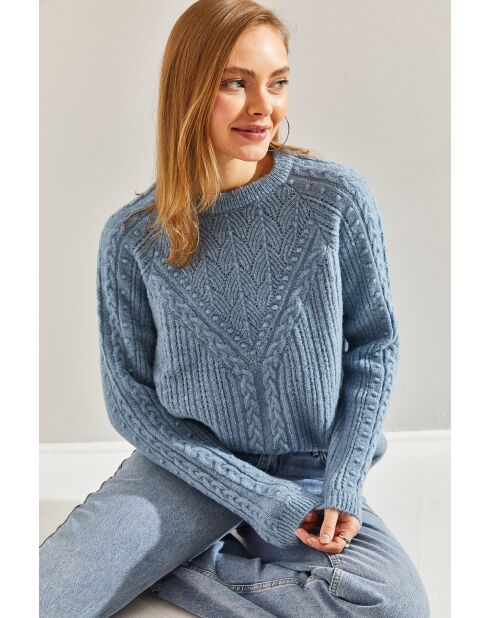 Pull en maille à motifs bleu bébé