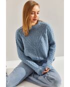 Pull en maille à motifs bleu bébé