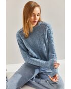 Pull en maille à motifs bleu bébé