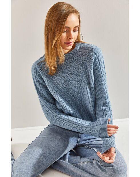 Pull en maille à motifs bleu bébé