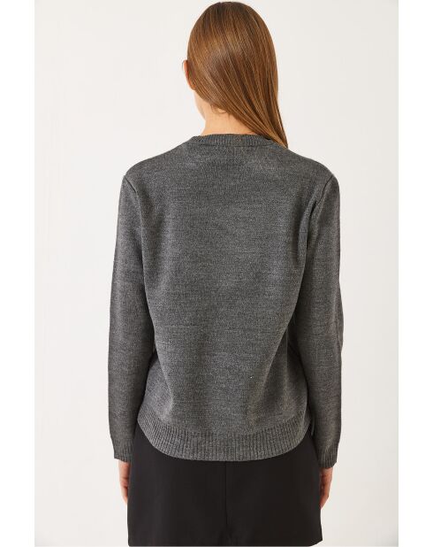 Pull basique teddy brodé anthracite