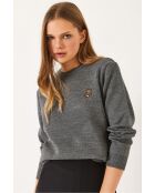 Pull basique teddy brodé anthracite