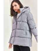 Doudoune longue à capuche avec cordon de serrage grise