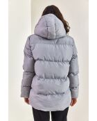 Doudoune longue à capuche avec cordon de serrage grise