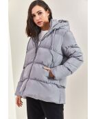 Doudoune longue à capuche avec cordon de serrage grise