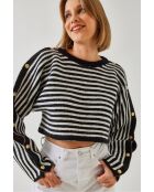 Pull en maille à manches chauve/souris noir et écru