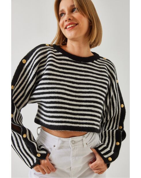 Pull en maille à manches chauve/souris noir et écru