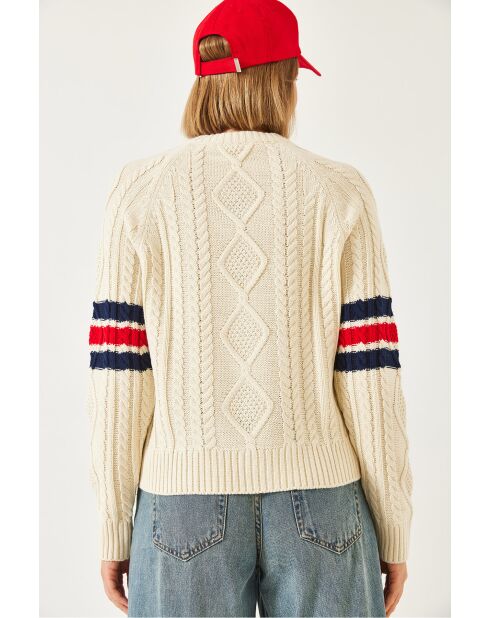 Pull en maille à col V écru