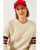 Pull en maille à col V écru