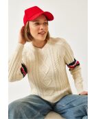 Pull en maille à col V écru