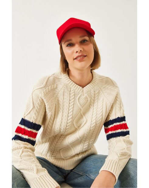 Pull en maille à col V écru