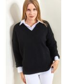 Maglione nero in maglia con scollo a V