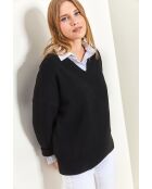 Maglione nero in maglia con scollo a V