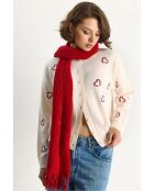 Chaleco de punto con cuello redondo bordado en forma de corazón color crema