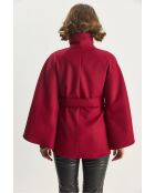 Poncho en laine mélangée ceinturé à col montant bourgogne