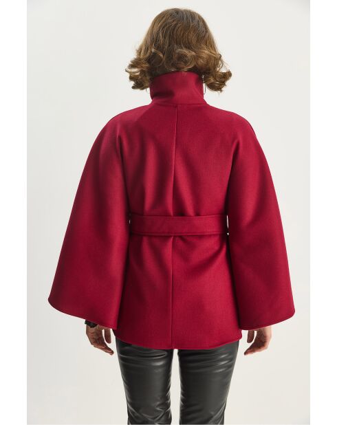 Poncho en laine mélangée ceinturé à col montant bourgogne