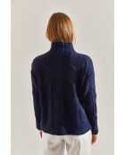 Pull à col montant en grosse maille avec motif tressé bleu marine