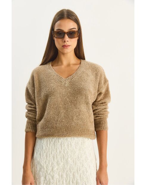 Pull texturé à col V vison