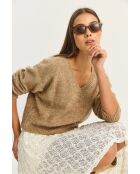 Pull texturé à col V vison