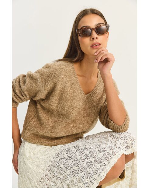 Pull texturé à col V vison