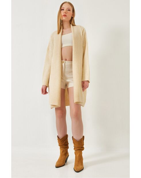 Gilet oversize en maille côtelée écru