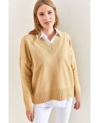 Pull en maille à col V camel