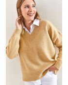 Pull en maille à col V camel