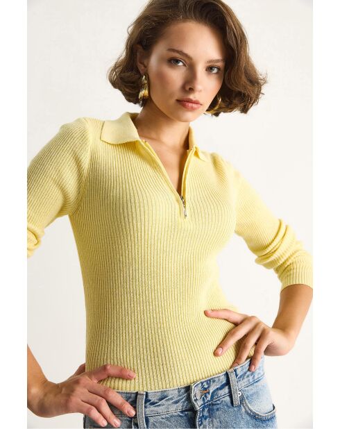 Pull zippé maille douce beurre