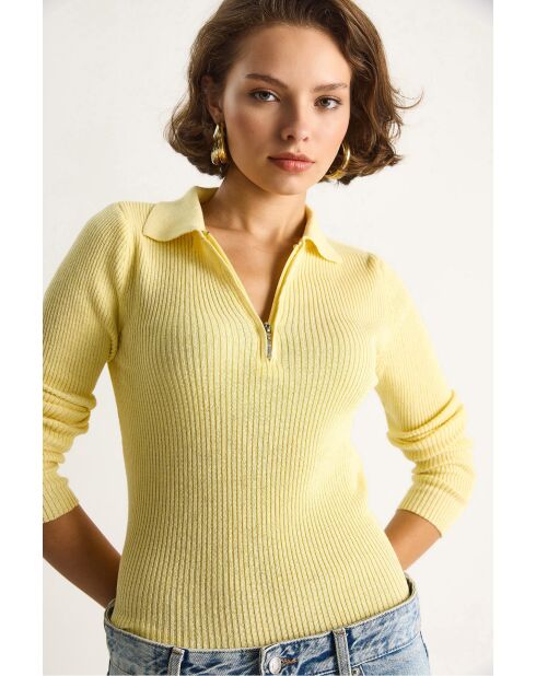 Pull zippé maille douce beurre