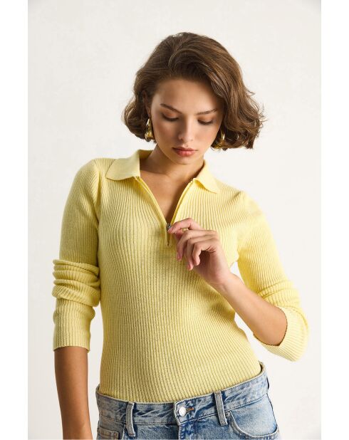 Pull zippé maille douce beurre