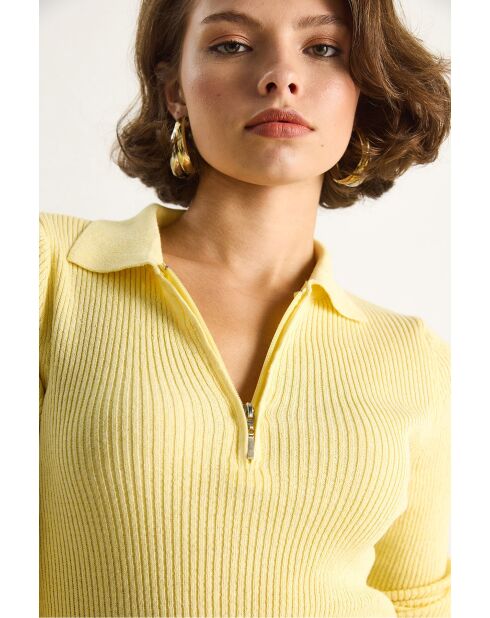 Pull zippé maille douce beurre