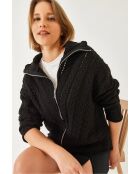 Gilet en maille avec fermeture éclair à effet duveteux noir