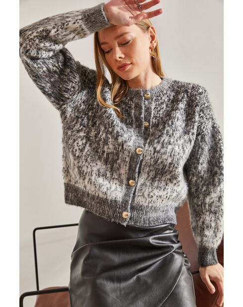 Gilet en maille doublé polaire à boutons anthracite