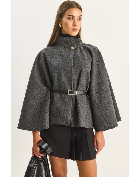 Poncho con cinturón y botones en oro antracita