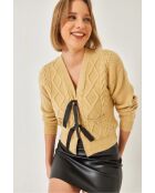 Gilet tricoté avec nœud et poches vison