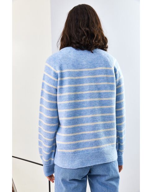 Pull à col roulé rayé avec col boutonné bleu bébé
