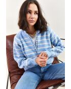 Pull à col roulé rayé avec col boutonné bleu bébé