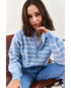 Pull à col roulé rayé avec col boutonné bleu bébé