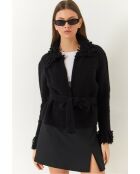 Gilet cardigan en maille à franges avec col et poignets noir