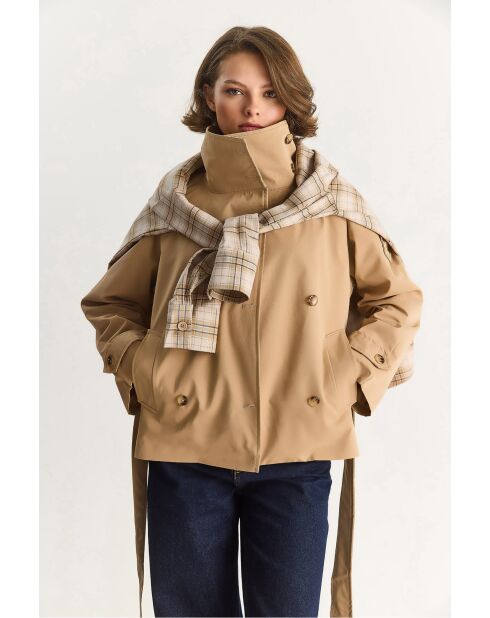 Trench court oversize avec ceinture détaillée camel